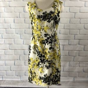 Ann Taylor Floral Dress Size 6 Yellow,Black,White